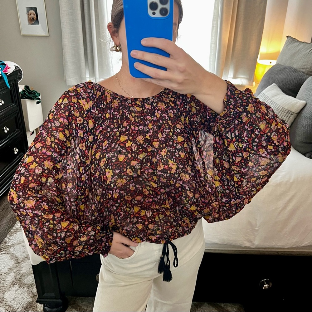 Anthropologie “Pauline” Floral Balloon Long-Sleeve Blouse